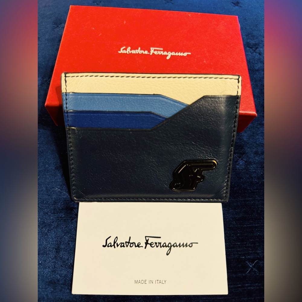 SALVATORE FERRAGAMO Signature Color Block Leather Card Case